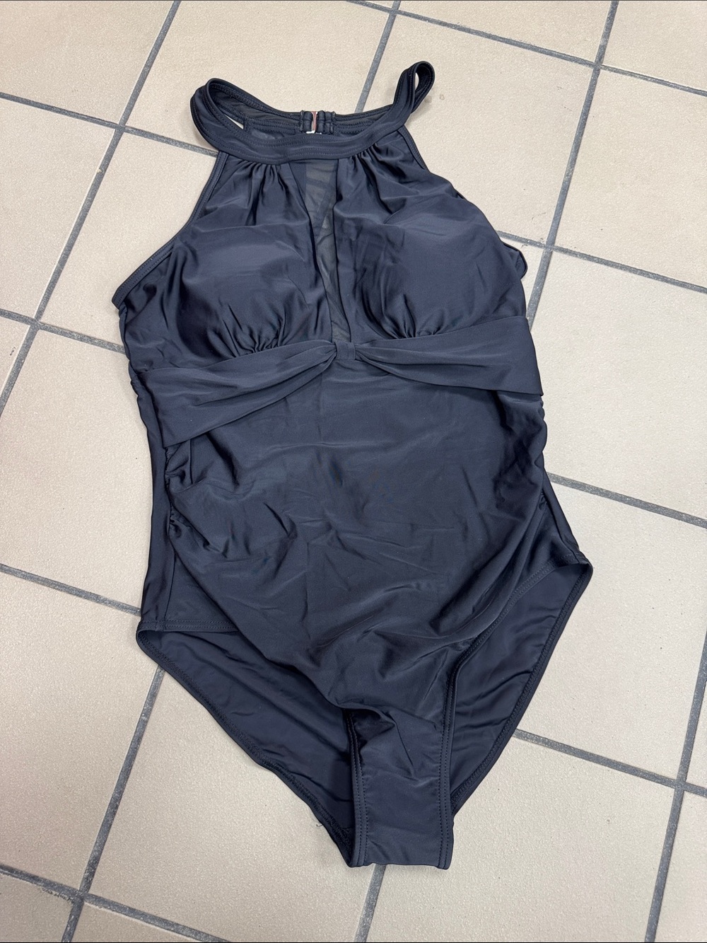 Girls' Black High-Neck One-Piece Swimsuit